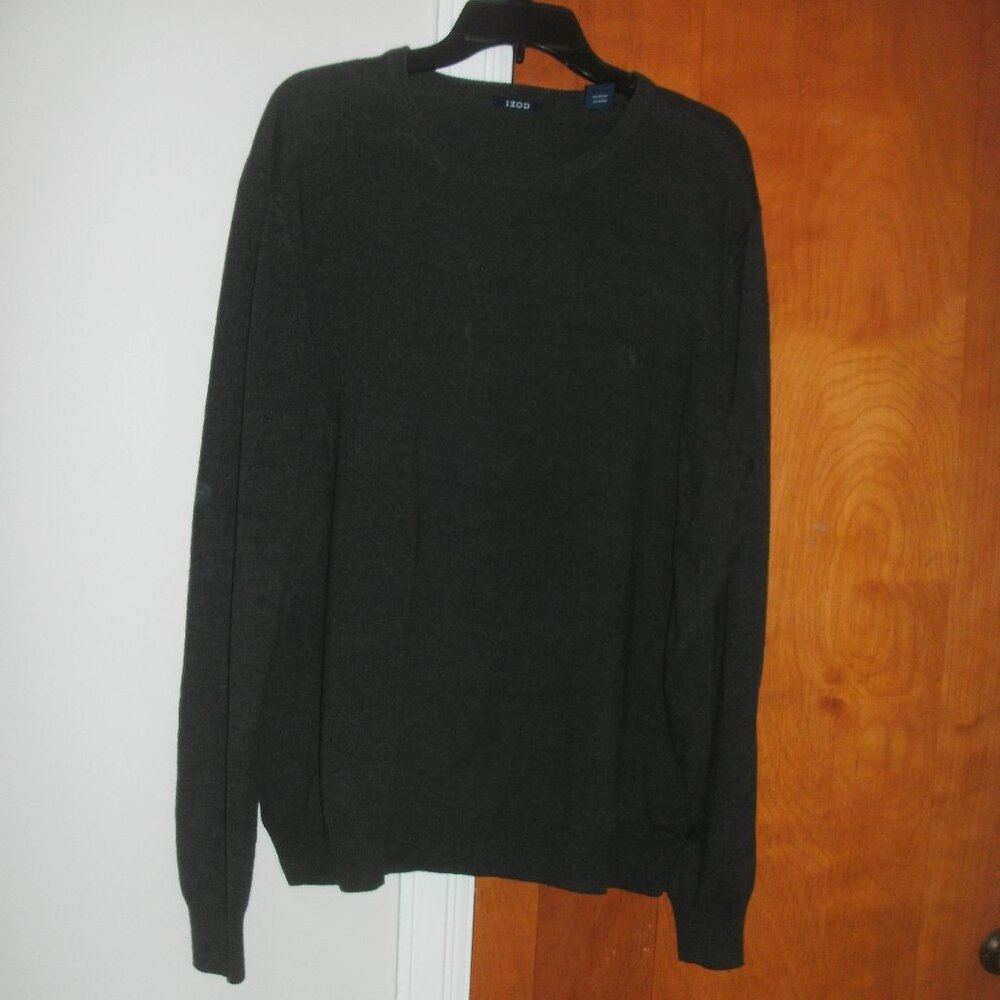 Izod Black Long Sleeve Crew Neck Soft Knit Pullover Sweater Cotton Acrylic ~ XL